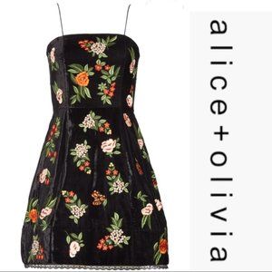 NWT Alice & Olivia Launa Embroidered Velvet Dress